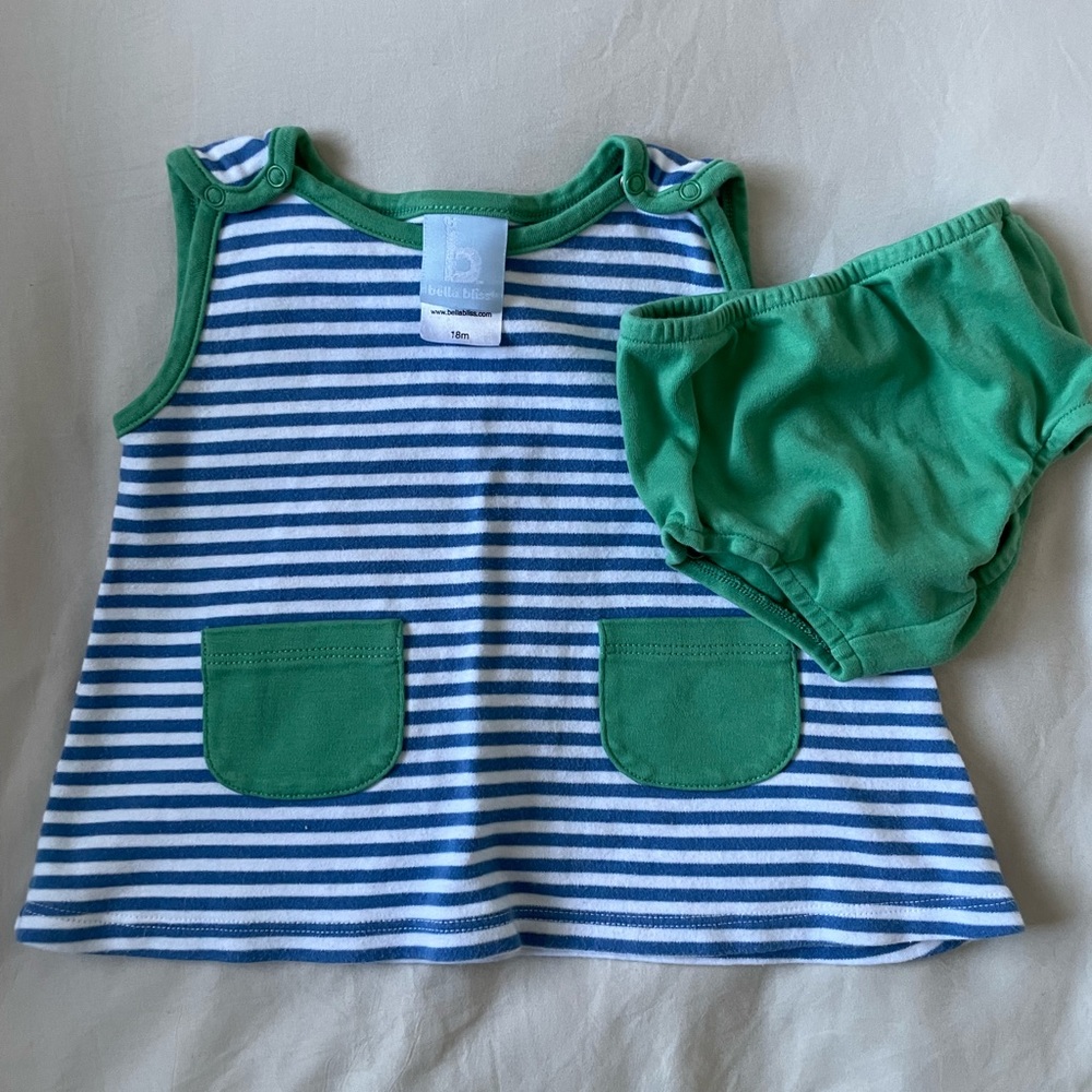 Bella Bliss green and white striped dress set